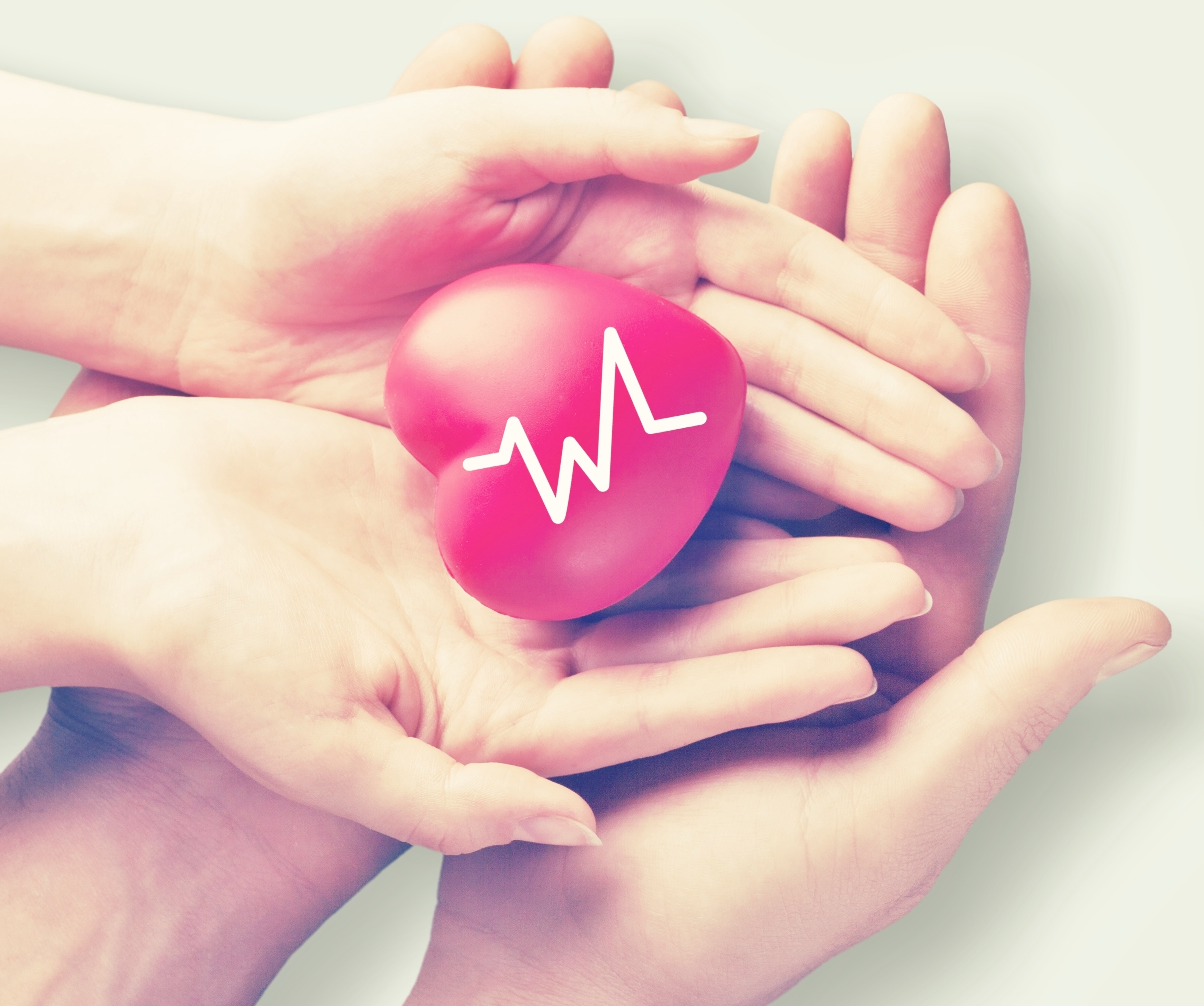 Hands holding heart with heartbeat icon